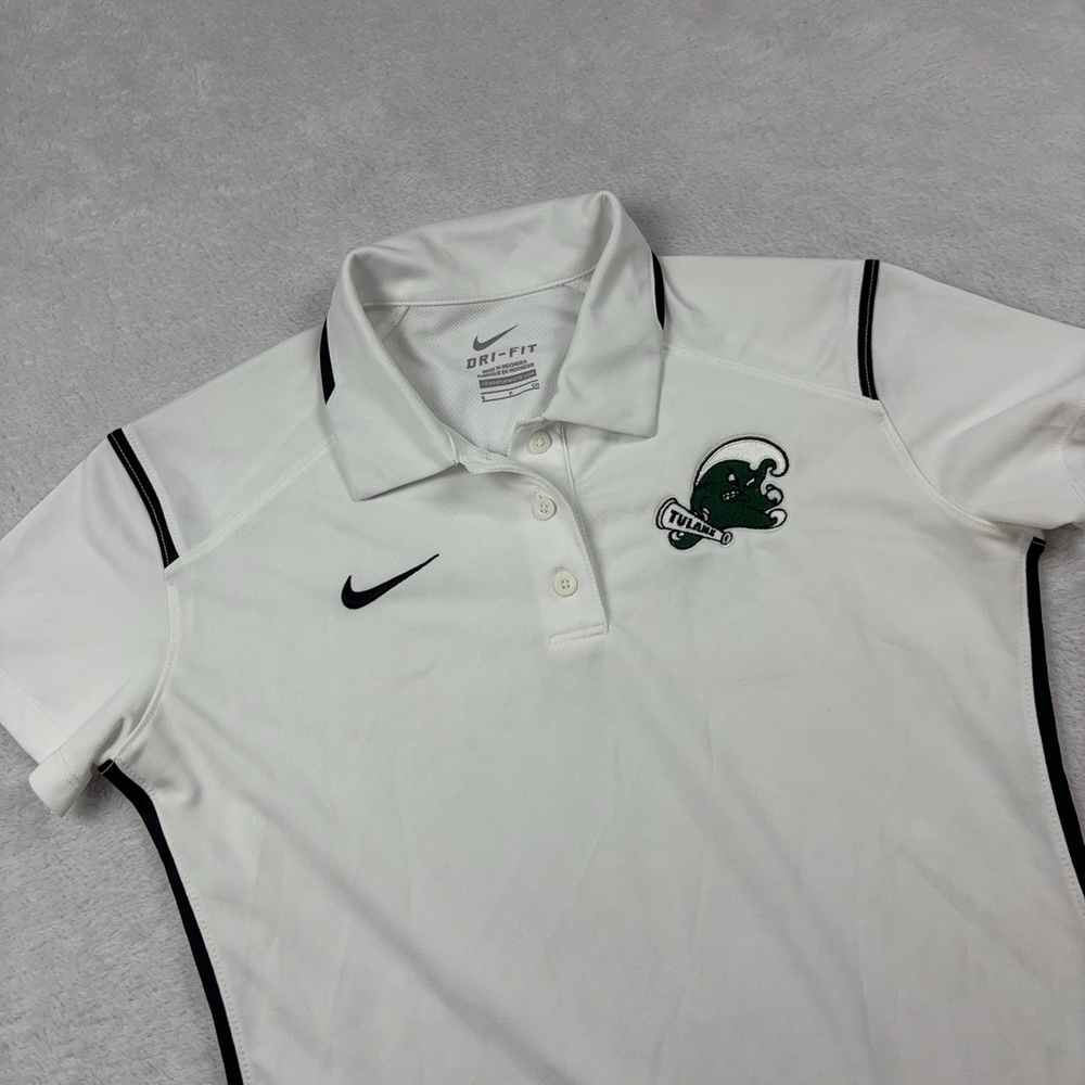 Tulane Nike Shirt Womens S White Golf Polo Dri-Fit Embroidered Green Wave Logo